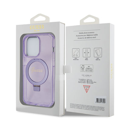 Custodia MagSafe per Apple iPhone 15 Pro, Guess, IML Ring Stand Glitter, Viola
