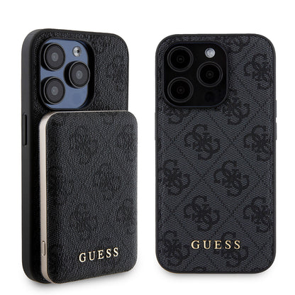 Custodia MagSafe per Apple iPhone 15 Pro, Guess, Powerbank 4G Metal Logo, Nera