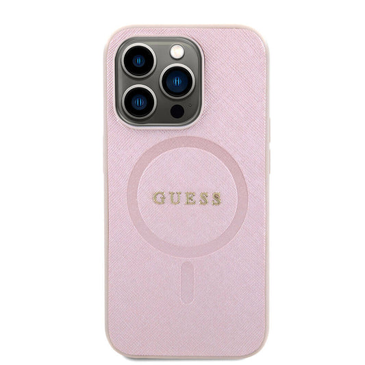 Custodia MagSafe per Apple iPhone 15 Pro, Guess, Saffiano, Rosa