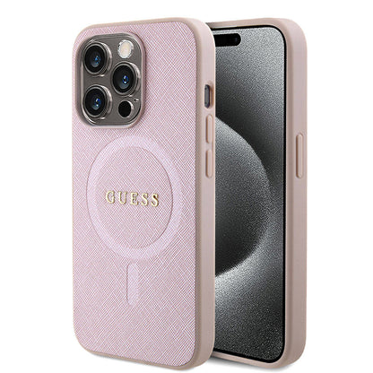 Custodia MagSafe per Apple iPhone 15 Pro, Guess, Saffiano, Rosa