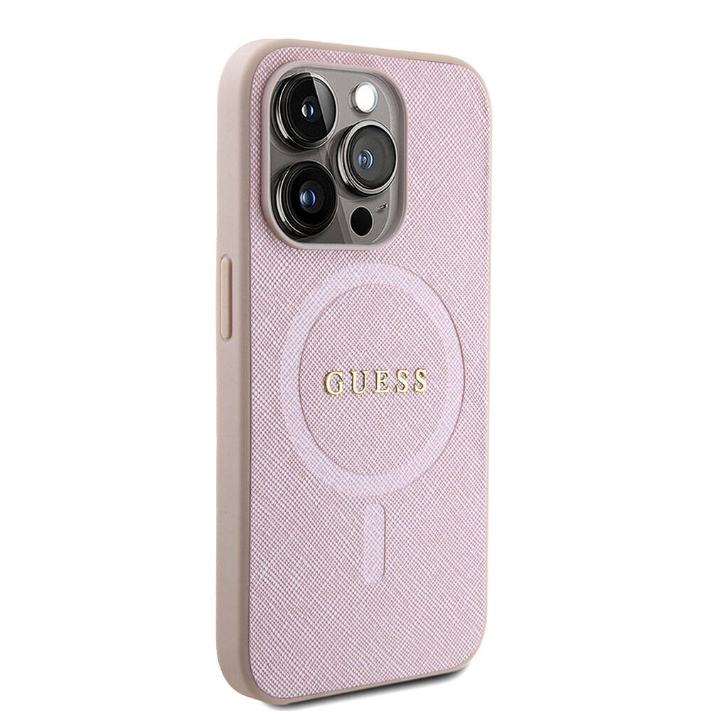 Custodia MagSafe per Apple iPhone 15 Pro, Guess, Saffiano, Rosa