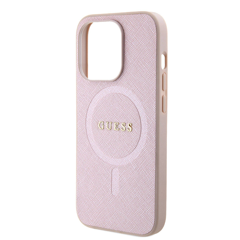 Custodia MagSafe per Apple iPhone 15 Pro, Guess, Saffiano, Rosa