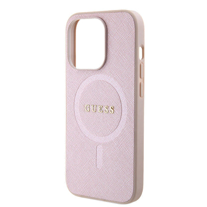 Custodia MagSafe per Apple iPhone 15 Pro, Guess, Saffiano, Rosa