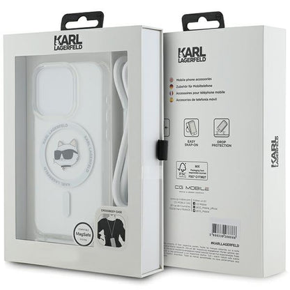 Custodia MagSafe per Apple iPhone 15 Pro, Karl Lagerfeld, IML Crossbody Choupette's Head con Tracolla, Trasparente