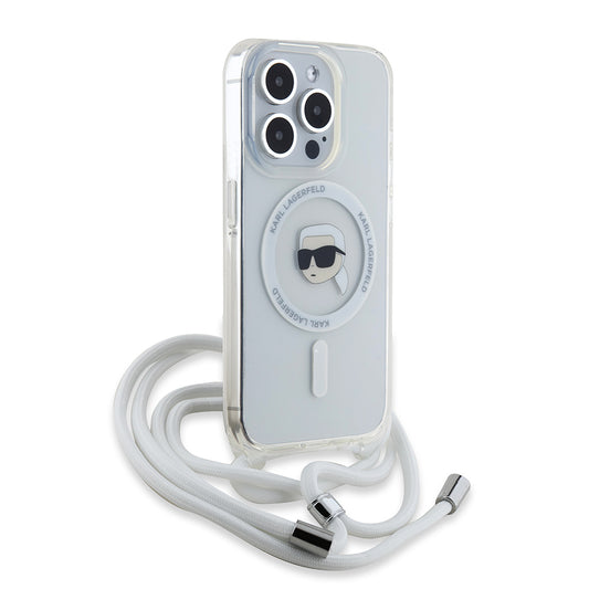 Custodia MagSafe per Apple iPhone 15 Pro, Karl Lagerfeld, IML Crossbody Karl's Head, Trasparente