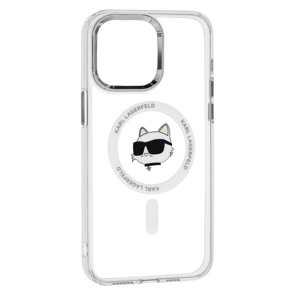Custodia MagSafe per Apple iPhone 15 Pro, Karl Lagerfeld, IML Metal Choupette's Head, Bianca