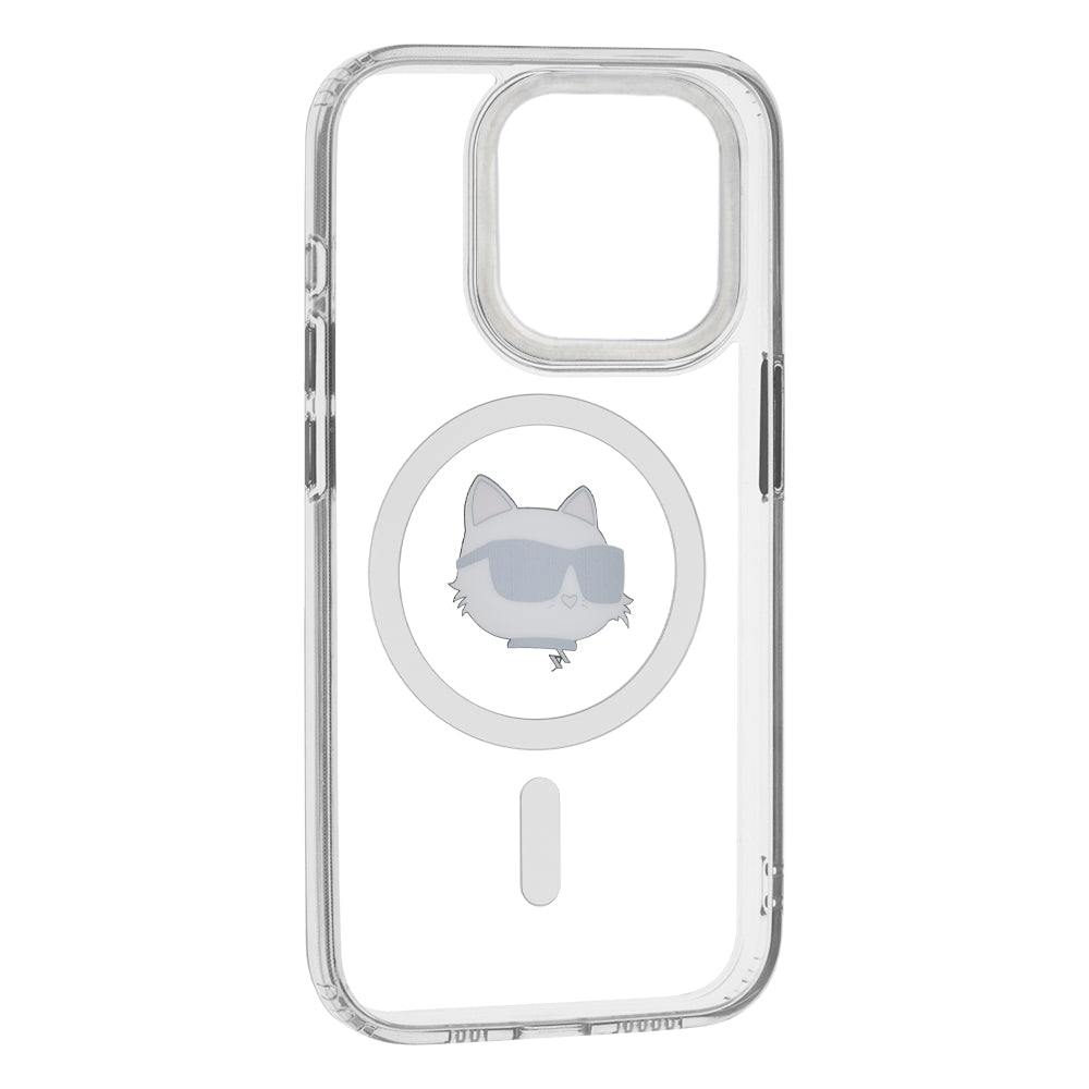 Custodia MagSafe per Apple iPhone 15 Pro, Karl Lagerfeld, IML Metal Choupette's Head, Bianca