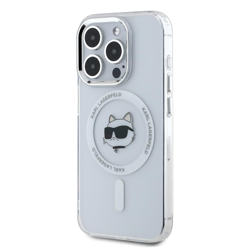 Custodia MagSafe per Apple iPhone 15 Pro, Karl Lagerfeld, IML Metal Choupette's Head, Bianca