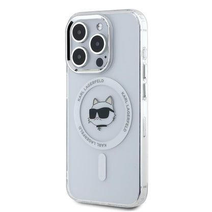 Custodia MagSafe per Apple iPhone 15 Pro, Karl Lagerfeld, IML Metal Choupette's Head, Bianca