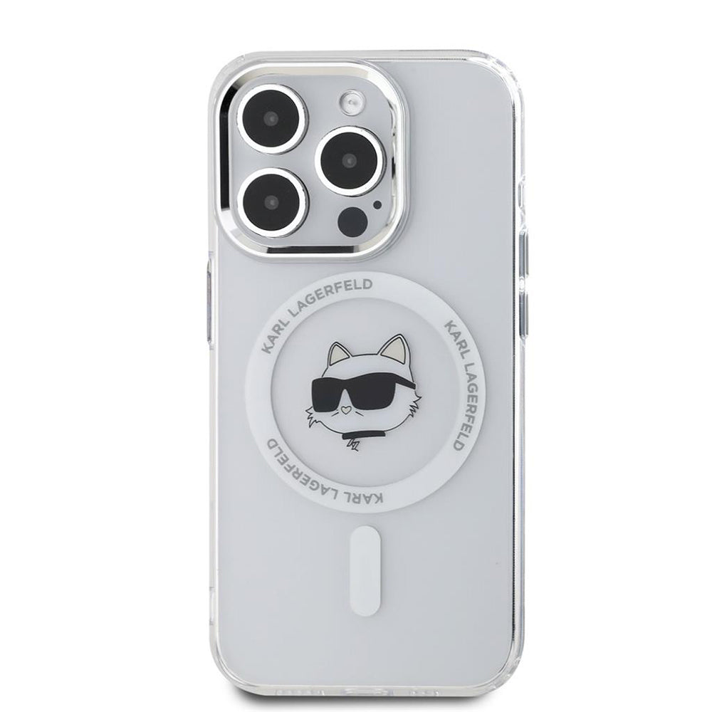 Custodia MagSafe per Apple iPhone 15 Pro, Karl Lagerfeld, IML Metal Choupette's Head, Bianca