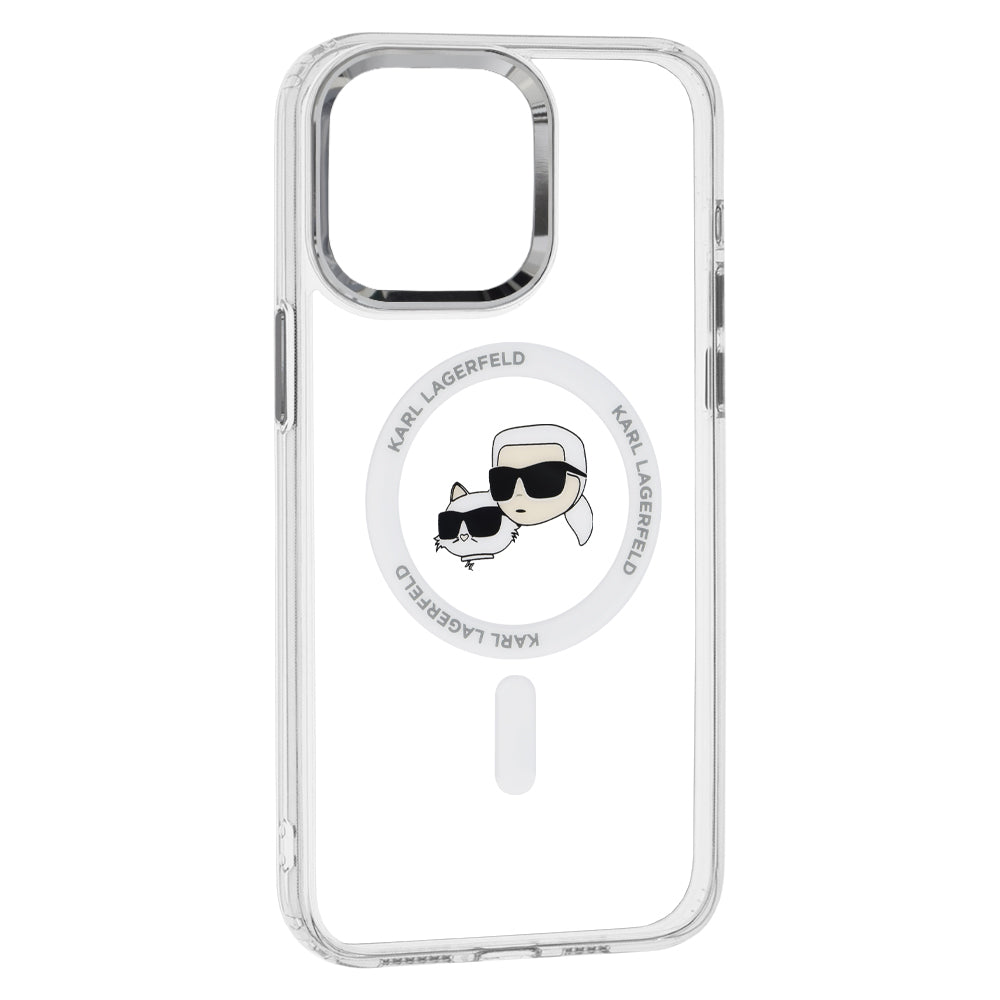 Custodia MagSafe per Apple iPhone 15 Pro, Karl Lagerfeld, IML Metal Karl & Choupette's Heads, Bianca