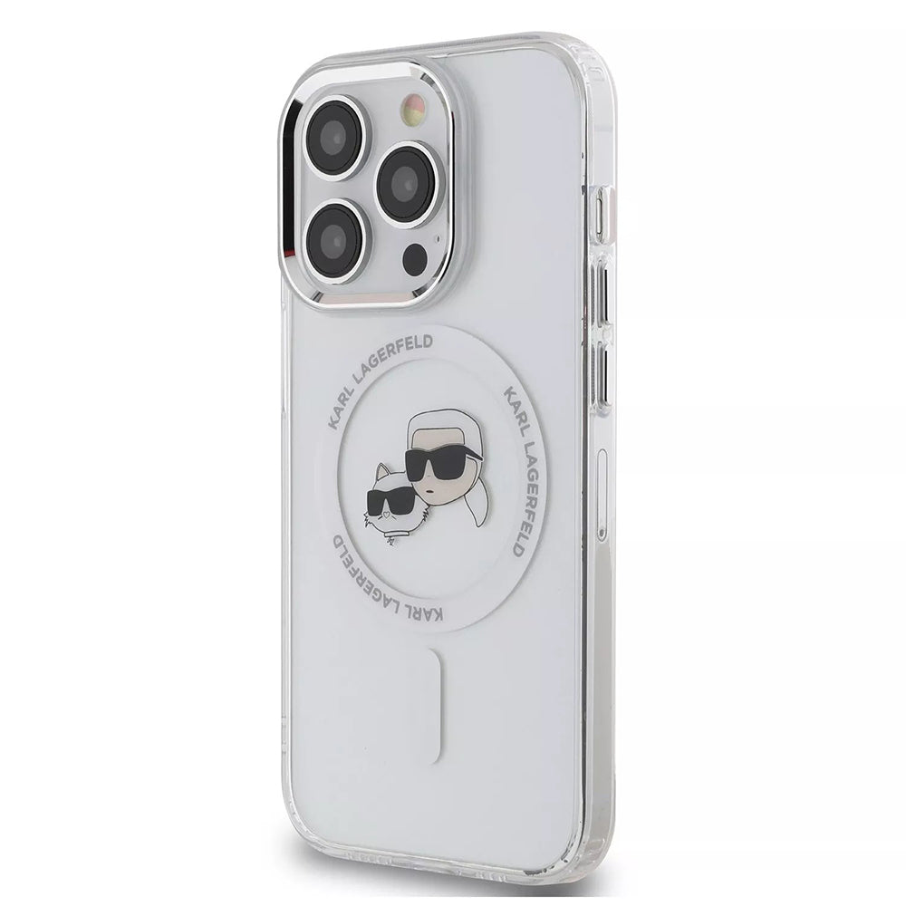 Custodia MagSafe per Apple iPhone 15 Pro, Karl Lagerfeld, IML Metal Karl & Choupette's Heads, Bianca