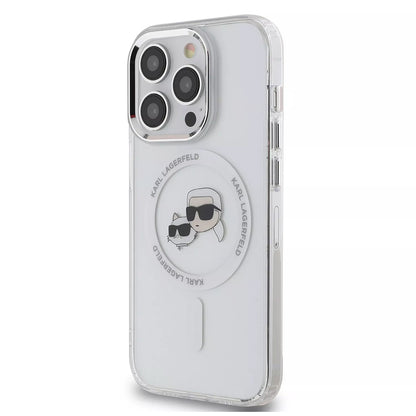 Custodia MagSafe per Apple iPhone 15 Pro, Karl Lagerfeld, IML Metal Karl & Choupette's Heads, Bianca