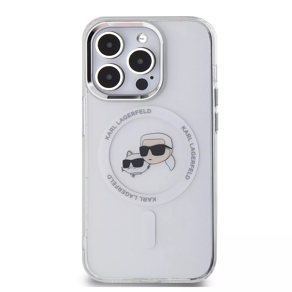 Custodia MagSafe per Apple iPhone 15 Pro, Karl Lagerfeld, IML Metal Karl & Choupette's Heads, Bianca