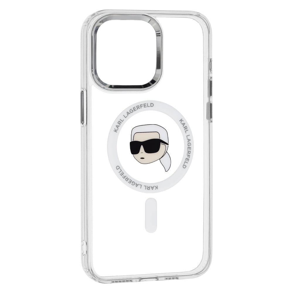 Custodia MagSafe per Apple iPhone 15 Pro, Karl Lagerfeld, IML Metal Karl's Head, Bianca