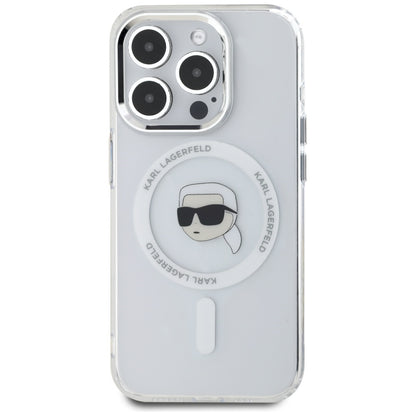Custodia MagSafe per Apple iPhone 15 Pro, Karl Lagerfeld, IML Metal Karl's Head, Bianca