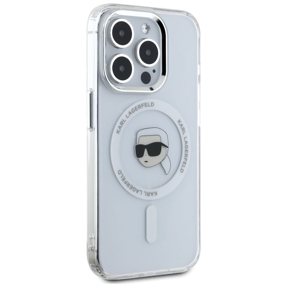 Custodia MagSafe per Apple iPhone 15 Pro, Karl Lagerfeld, IML Metal Karl's Head, Bianca