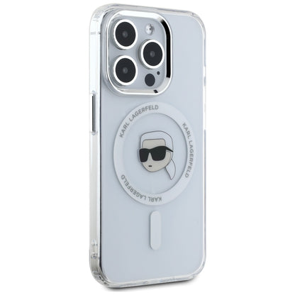 Custodia MagSafe per Apple iPhone 15 Pro, Karl Lagerfeld, IML Metal Karl's Head, Bianca