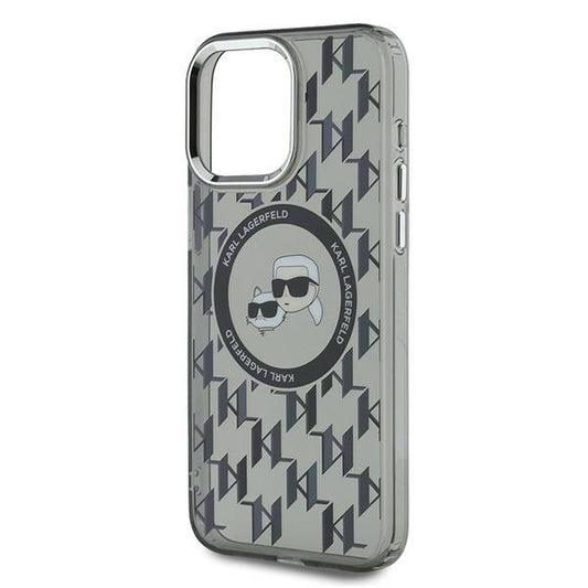 Custodia MagSafe per Apple iPhone 15 Pro, Karl Lagerfeld, IML Monogramma Karl & Choupette's Heads, Nera