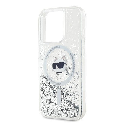 Custodia MagSafe per Apple iPhone 15 Pro, Karl Lagerfeld, Liquid Glitter Choupette Head, Trasparente