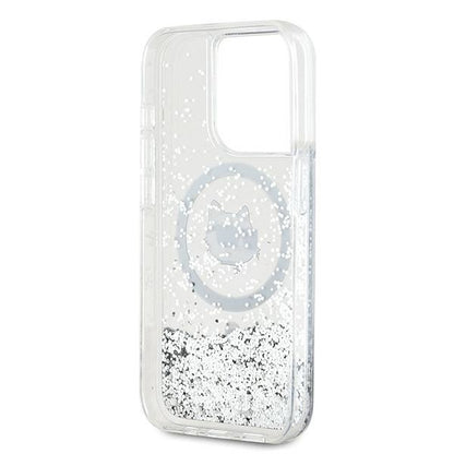 Custodia MagSafe per Apple iPhone 15 Pro, Karl Lagerfeld, Liquid Glitter Choupette Head, Trasparente