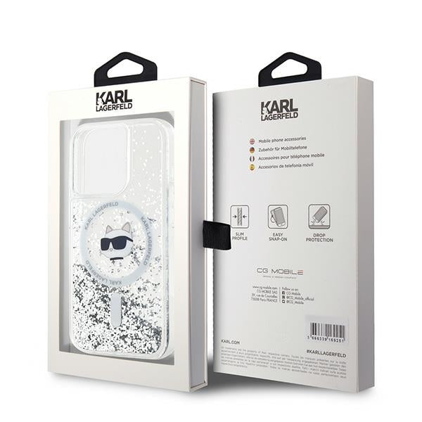 Custodia MagSafe per Apple iPhone 15 Pro, Karl Lagerfeld, Liquid Glitter Choupette Head, Trasparente