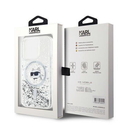 Custodia MagSafe per Apple iPhone 15 Pro, Karl Lagerfeld, Liquid Glitter Choupette Head, Trasparente