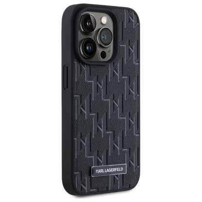 MagSafe Case for Apple iPhone 15 Pro, Karl Lagerfeld, Monogram Metal Logo, Black