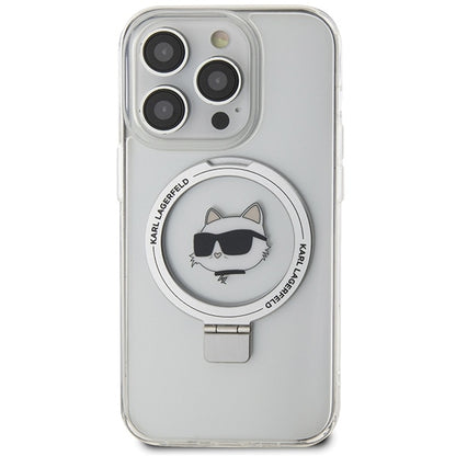 Custodia MagSafe per Apple iPhone 15 Pro, Karl Lagerfeld, Ring Stand Choupette's Head, Bianca