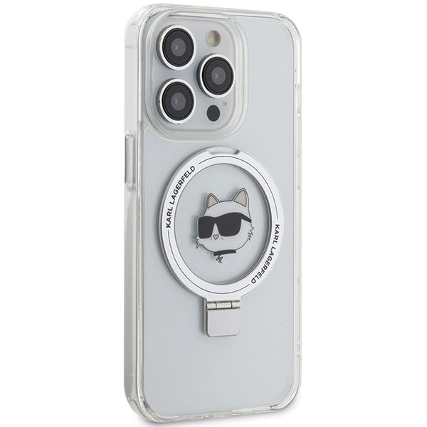 Custodia MagSafe per Apple iPhone 15 Pro, Karl Lagerfeld, Ring Stand Choupette's Head, Bianca