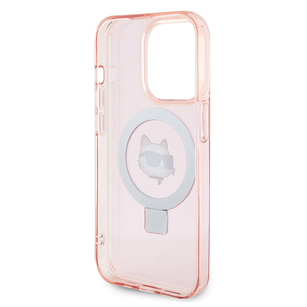 Custodia MagSafe per Apple iPhone 15 Pro, Karl Lagerfeld, Ring Stand Choupette's Head, Rosa