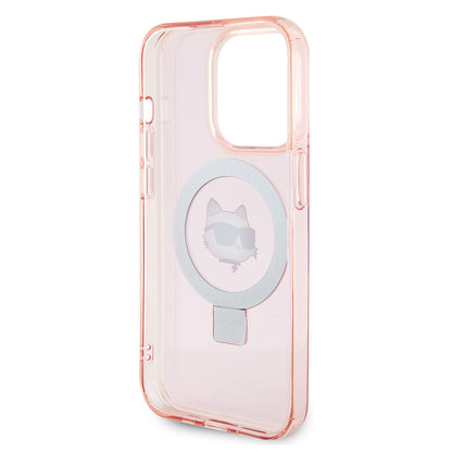 Custodia MagSafe per Apple iPhone 15 Pro, Karl Lagerfeld, Ring Stand Choupette's Head, Rosa