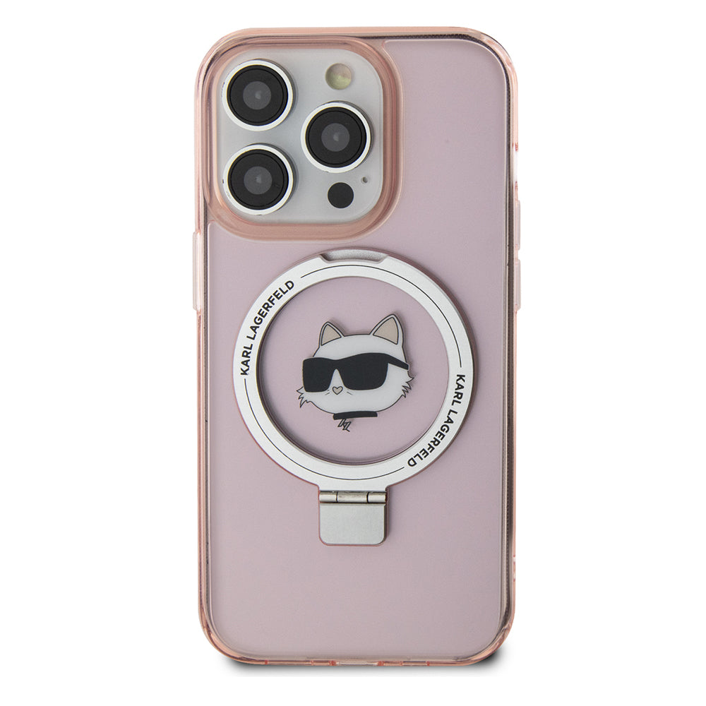 Custodia MagSafe per Apple iPhone 15 Pro, Karl Lagerfeld, Ring Stand Choupette's Head, Rosa