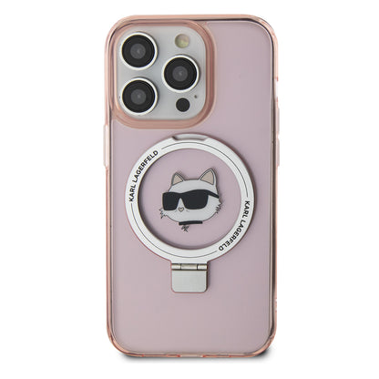 Custodia MagSafe per Apple iPhone 15 Pro, Karl Lagerfeld, Ring Stand Choupette's Head, Rosa