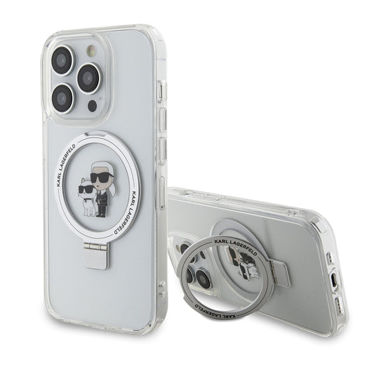Custodia MagSafe per Apple iPhone 15 Pro, Karl Lagerfeld, Ring Stand Karl & Choupette, Bianca