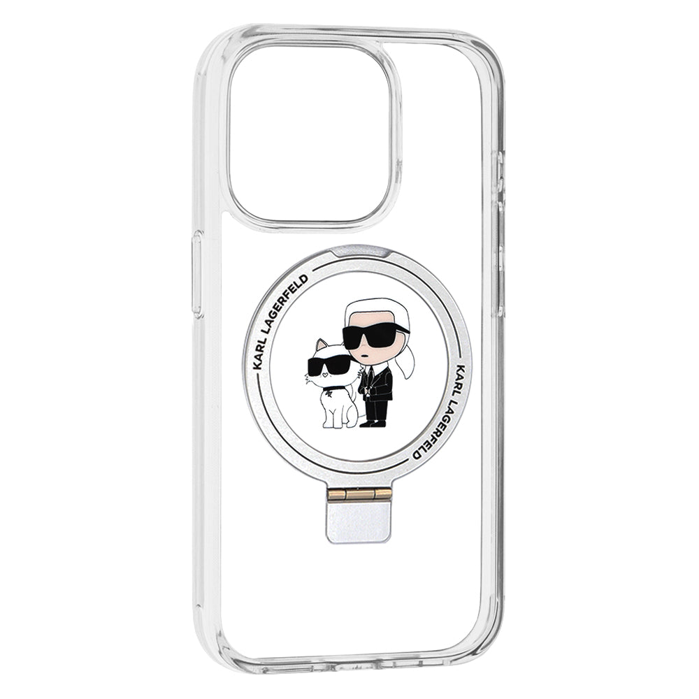 Custodia MagSafe per Apple iPhone 15 Pro, Karl Lagerfeld, Ring Stand Karl & Choupette, Bianca