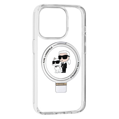 Custodia MagSafe per Apple iPhone 15 Pro, Karl Lagerfeld, Ring Stand Karl & Choupette, Bianca