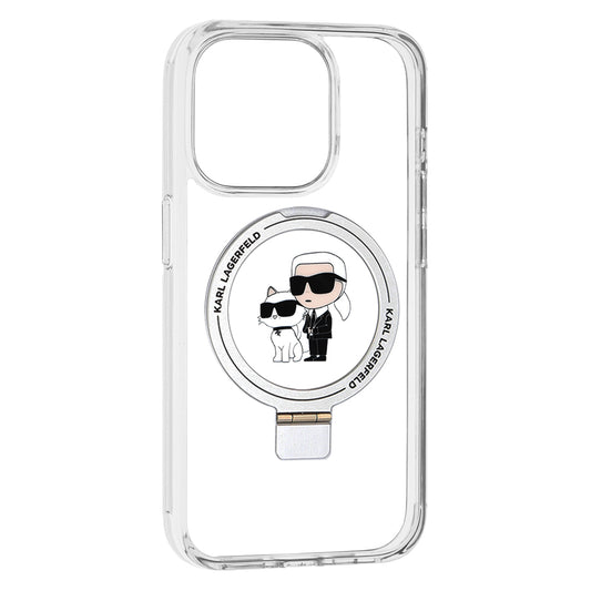 Custodia MagSafe per Apple iPhone 15 Pro, Karl Lagerfeld, Ring Stand Karl & Choupette, Bianca