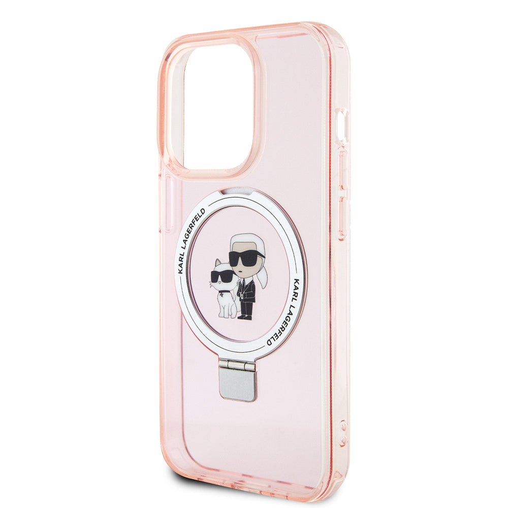 Custodia MagSafe per Apple iPhone 15 Pro, Karl Lagerfeld, Ring Stand Karl & Choupette, Rosa
