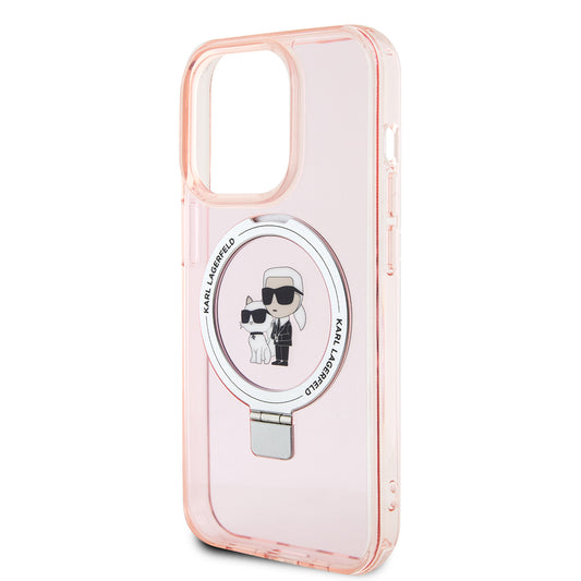 Custodia MagSafe per Apple iPhone 15 Pro, Karl Lagerfeld, Ring Stand Karl & Choupette, Rosa