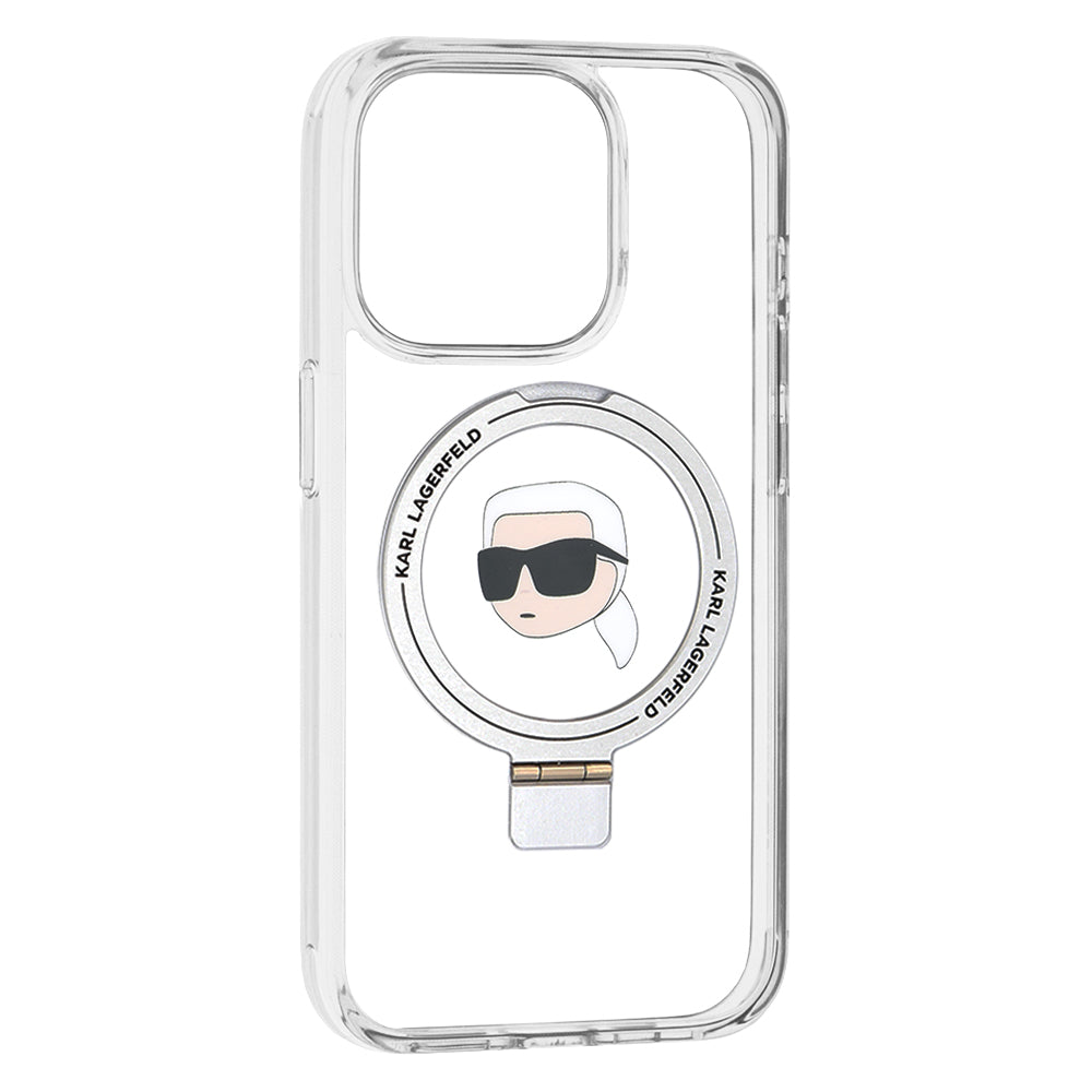 Custodia MagSafe per Apple iPhone 15 Pro, Karl Lagerfeld, Ring Stand Karl's Head, Bianca