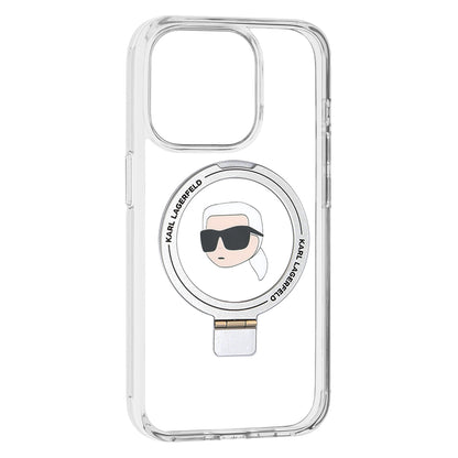 Custodia MagSafe per Apple iPhone 15 Pro, Karl Lagerfeld, Ring Stand Karl's Head, Bianca