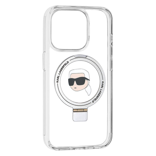 Custodia MagSafe per Apple iPhone 15 Pro, Karl Lagerfeld, Ring Stand Karl's Head, Bianca