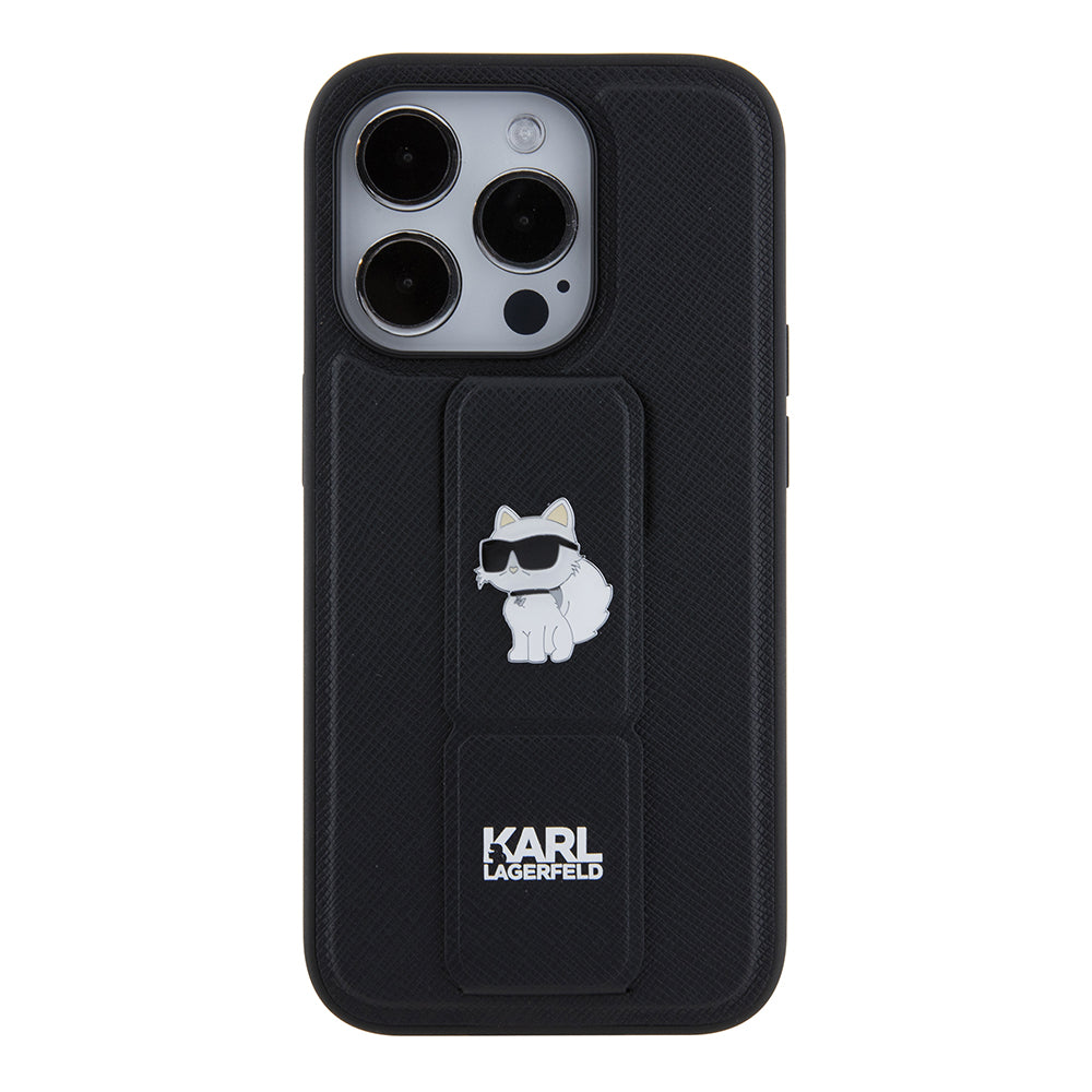 Custodia MagSafe per Apple iPhone 15 Pro, Karl Lagerfeld, Saffiano Gripstand Choupette, Nera
