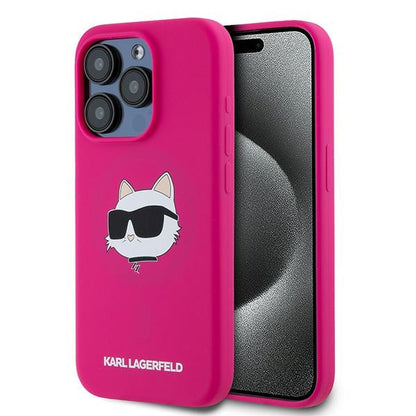 Custodia MagSafe per Apple iPhone 15 Pro, Karl Lagerfeld, Silicone Choupette's Head, Fucsia