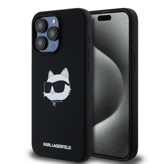 Custodia MagSafe per Apple iPhone 15 Pro, Karl Lagerfeld, Silicone Choupette's Head, Nera