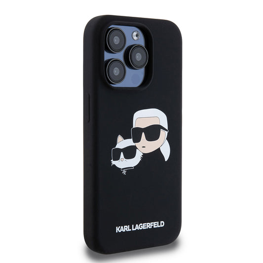 Custodia MagSafe per Apple iPhone 15 Pro, Karl Lagerfeld, Silicone Karl & Choupette's Heads, Nera