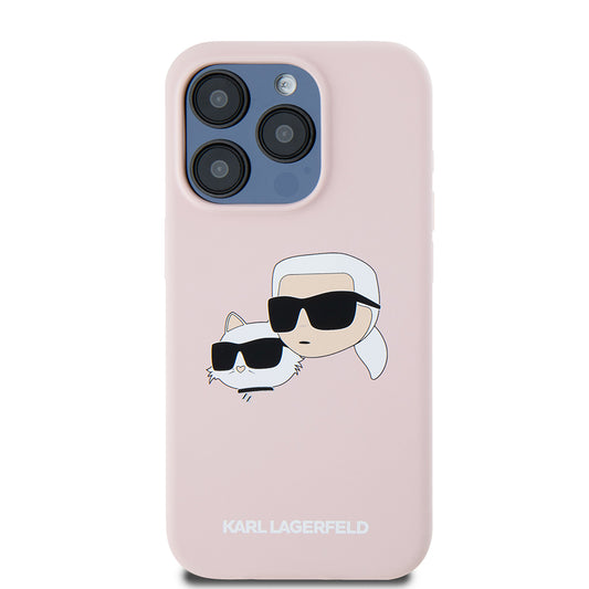 Custodia MagSafe per Apple iPhone 15 Pro, Karl Lagerfeld, Silicone Karl & Choupette's Heads, Rosa