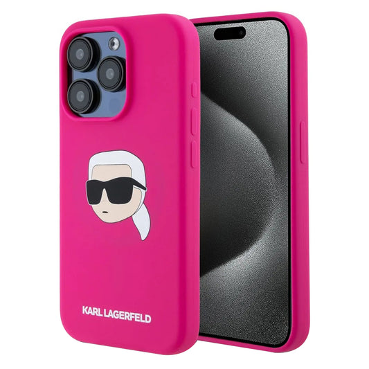 Custodia MagSafe per Apple iPhone 15 Pro, Karl Lagerfeld, Silicone Karl's Head, Fucsia