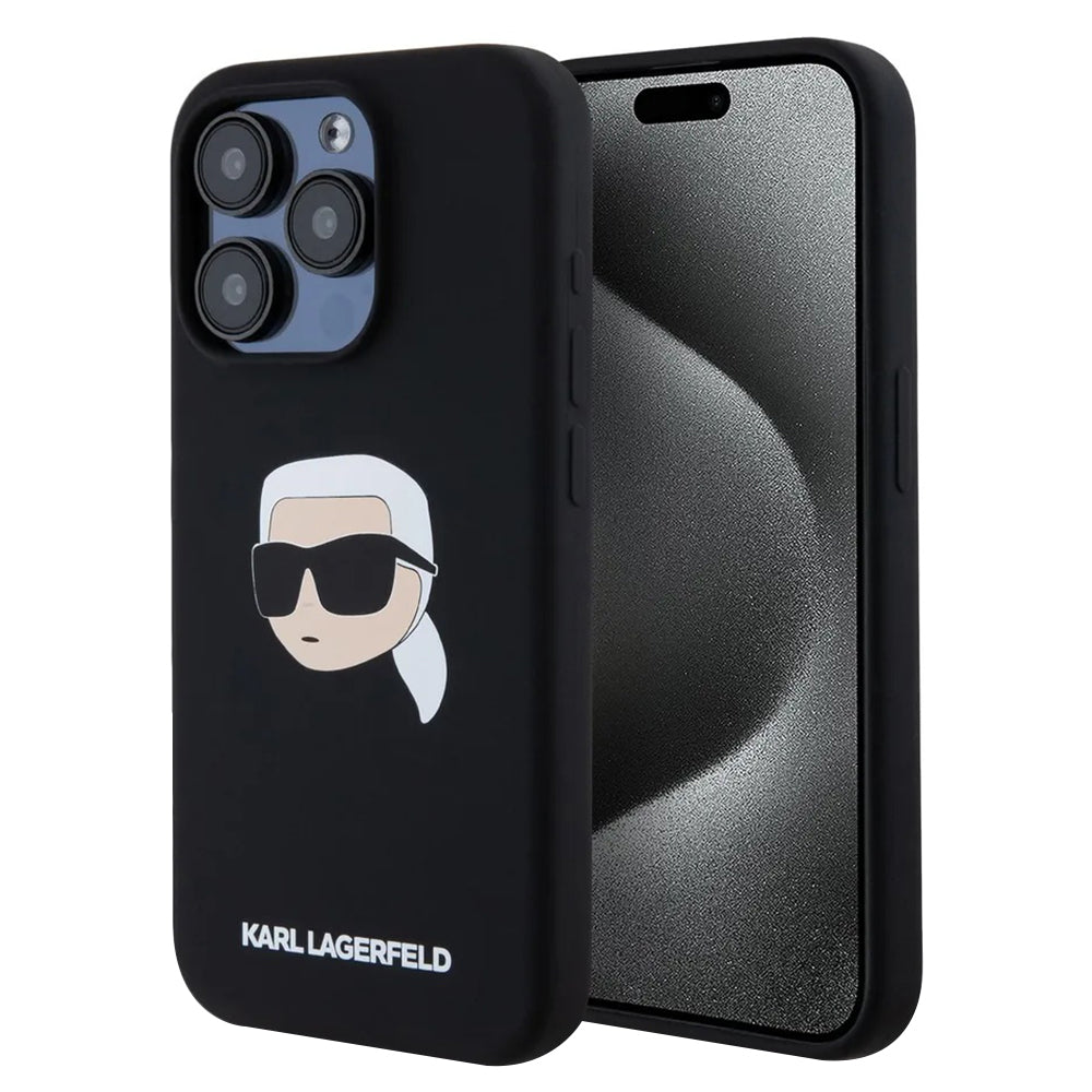 Custodia MagSafe per Apple iPhone 15 Pro, Karl Lagerfeld, Silicone Karl's Head, Nera